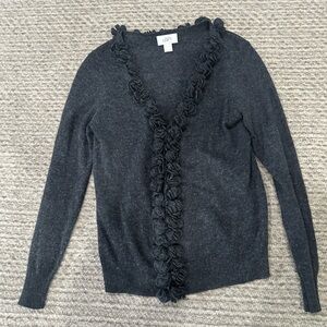 LOFT Dark Gray Cardigan with Rosettes, size L